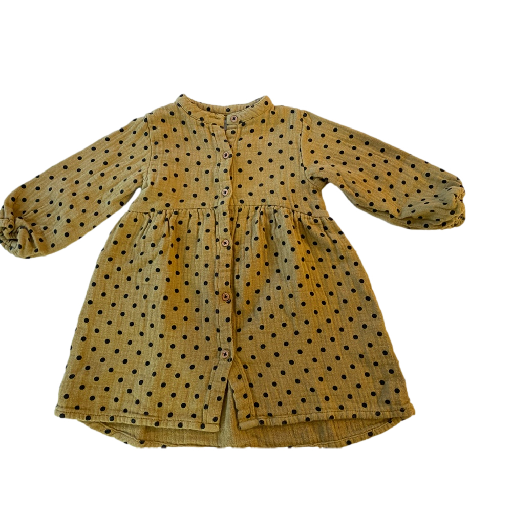 ZARA GIRL'S DRESS 2-3 YEARS, 98 CM MUSTARD POLKA DOT PRINT